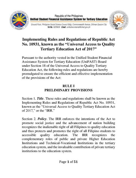 ra 10931 irr|CHED issues implementing rules and regulations on free .